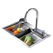 Abber Wasser Kreis Кухонная мойка встр. сверху из нерж. стали, слив-перелив 68x46 см, цвет: сатин AF2194SP