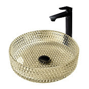 Abber Glas Раковина накладная d39,5x10,5h см, без перелива и донного клапана, цвет: золото глянцевое AK2301GG