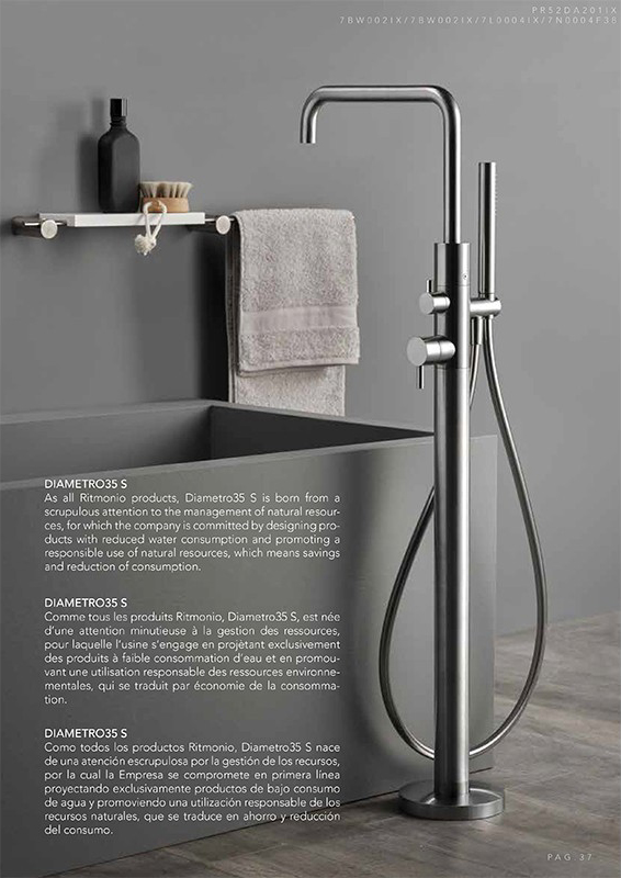 Ritmonio Diametro35 S Смеситель напольный с душ. наб. - руч. душ, шланг, цвет: brushed black chrome PR52DB202BLX