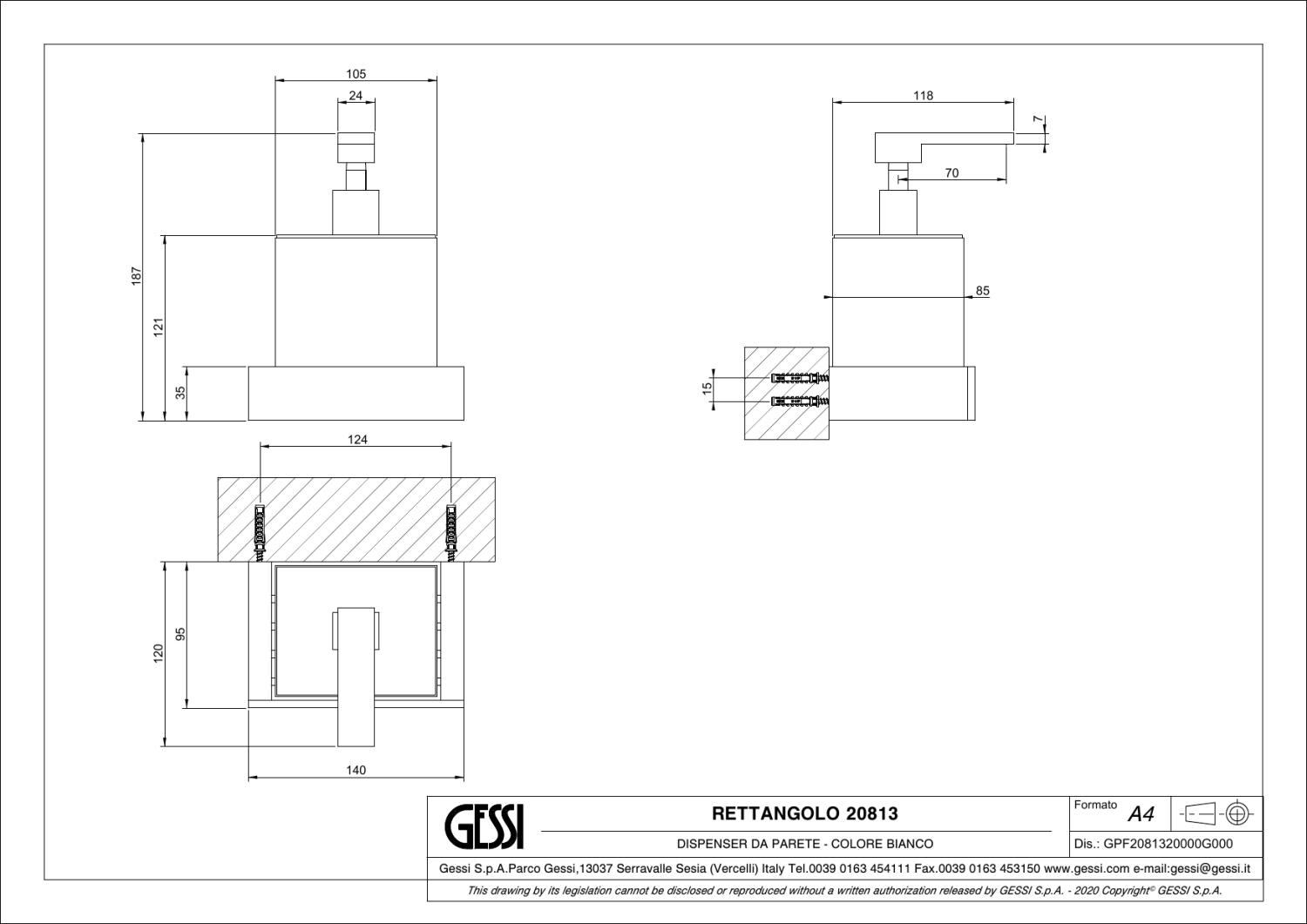 Gessi Inverso/Rettangolo Дозатор для мыла подвесной, колба Neolite, цвет: coffee bronze brushed PVD 20813#761