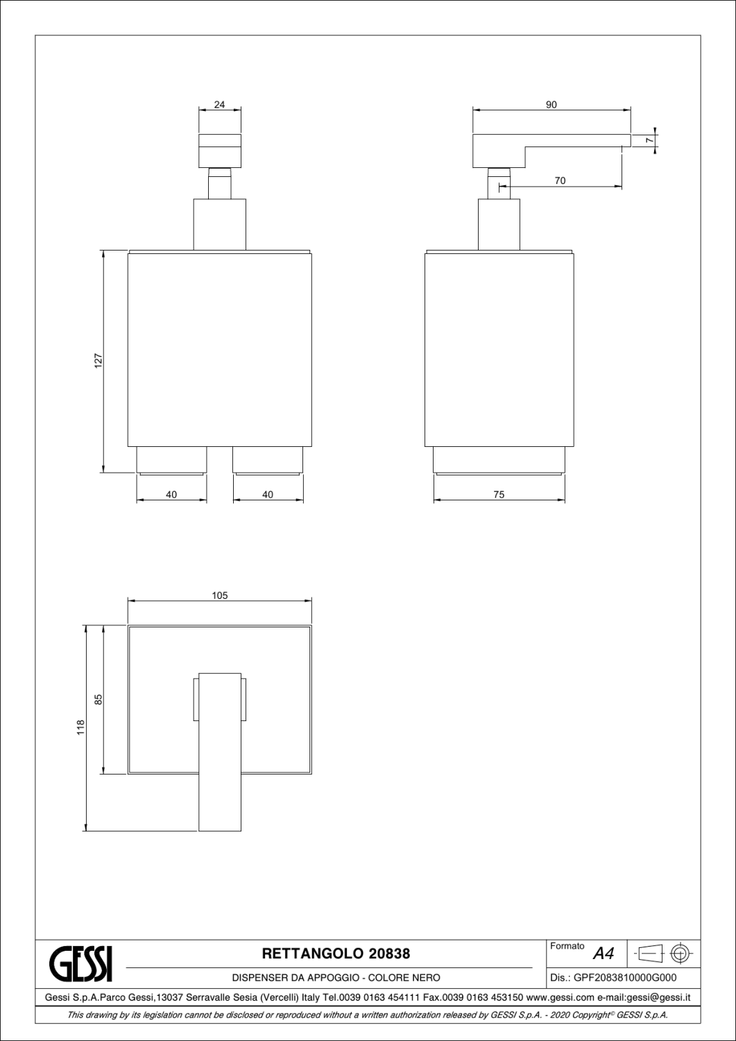 Gessi Inverso/Rettangolo Дозатор для жидкого мыла настольный, колба Neolite, цвет: black metal PVD 20838#706