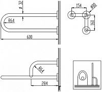 Nofer Поручень подвесной правый для людей с ограниченными возможн., 60 см, цвет: нержавеющая сталь 15047.S