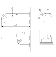Nofer Поручень подвесной левый для людей с ограниченными возможн., 60 см, цвет: нержавеющая сталь 15048.S