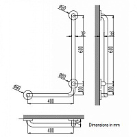 Nofer Поручень подвесной угловой левый 40 см, для людей с ограниченными возможн., цвет: нерж. сталь 15159.S