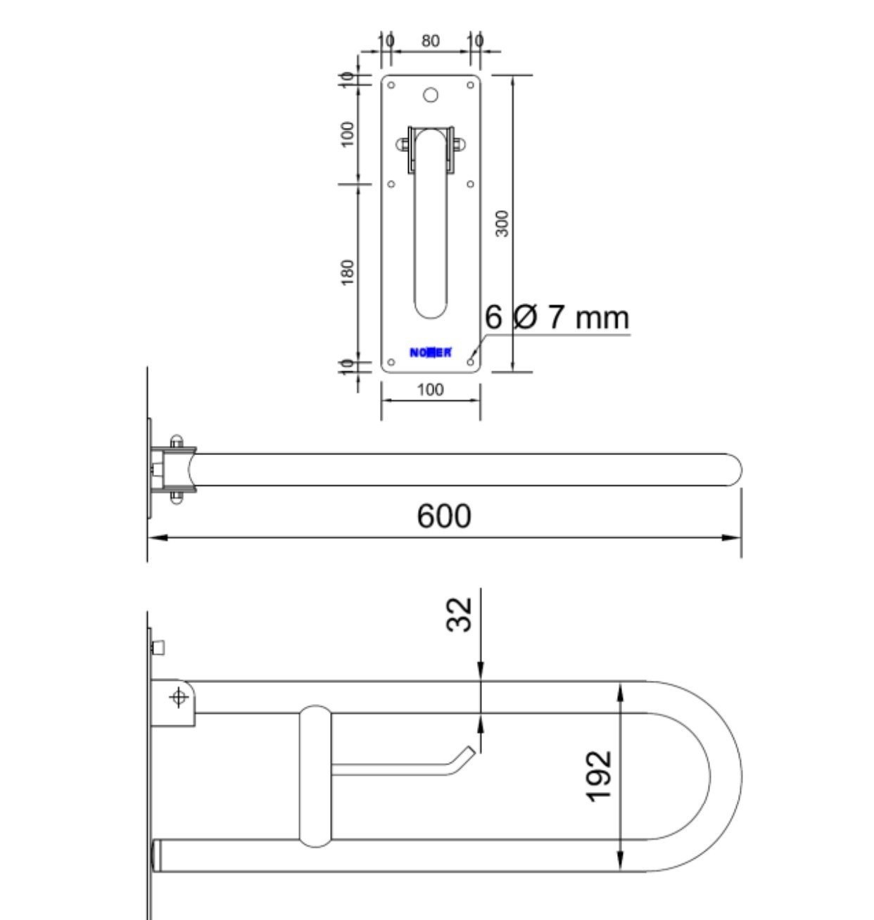 Nofer Поручень подвесной для людей с ограниченными возможностями, 60 см, цвет: нержавеющая сталь 15051.60.S
