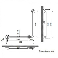 Nofer Поручень угловой подвесной 60 см для людей с ограниченными возмож., цвет: нержавеющая сталь 15060.B