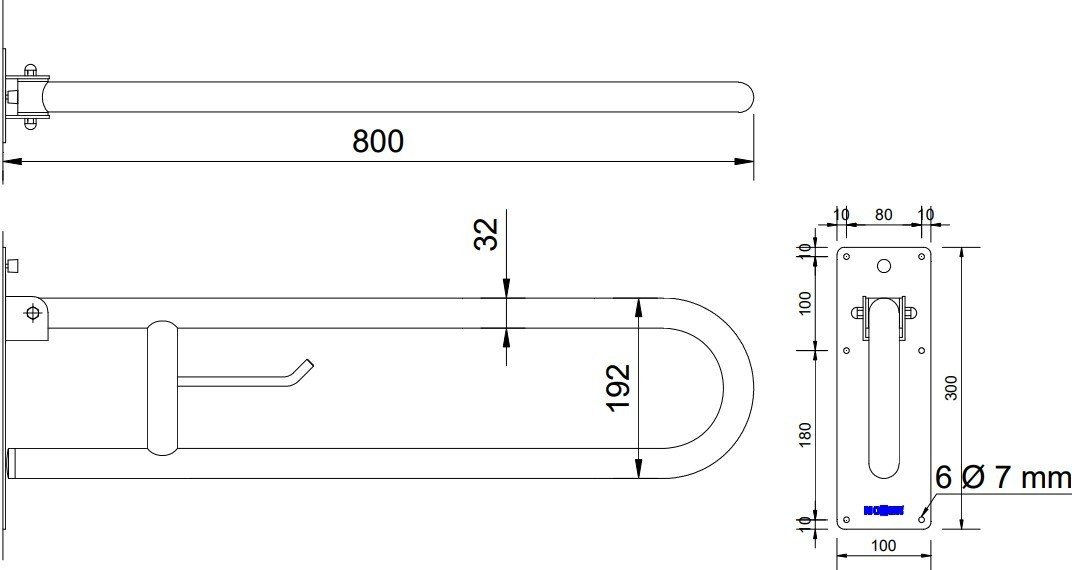 Nofer Поручень подвесной 80 см для людей с ограниченными возможностями, цвет: нержавеющая сталь 15051.80.B