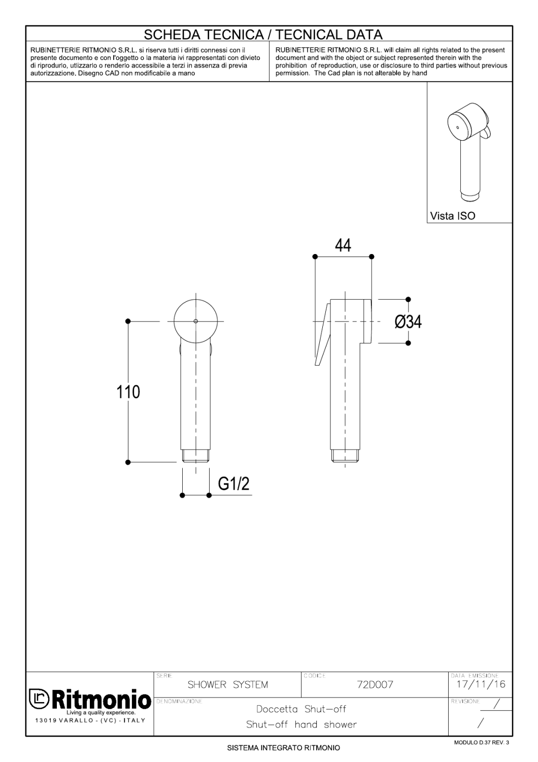Ritmonio Hand showers Ручной душ, 1 вид струи, цвет: chrome 72D007CRL