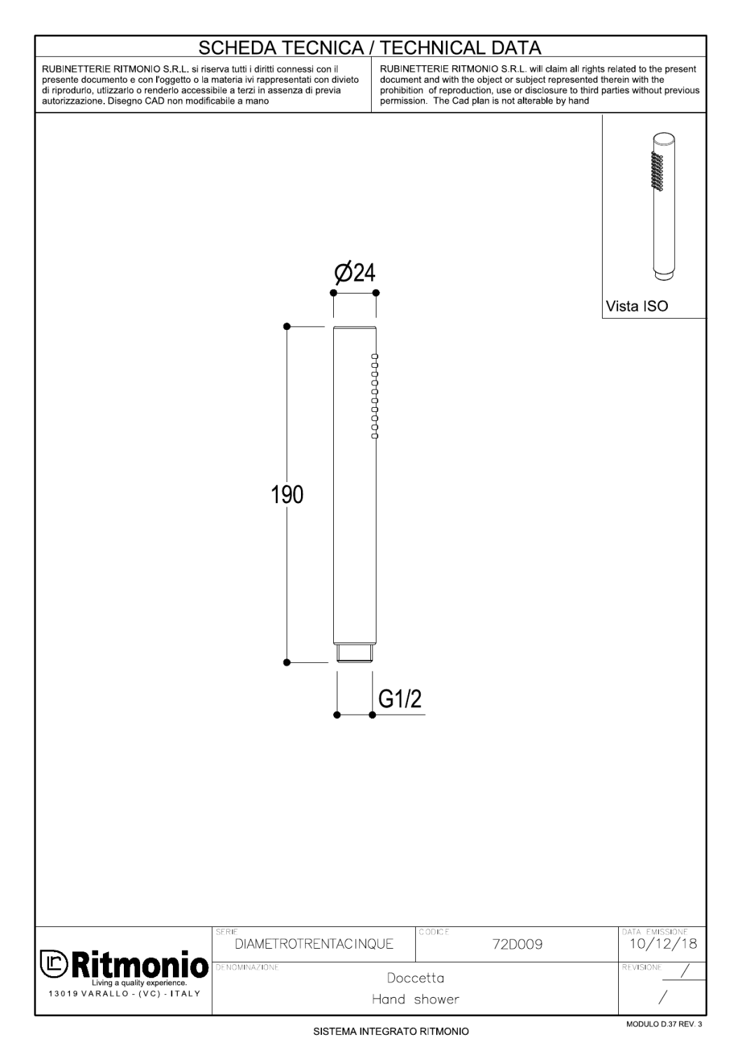 Ritmonio Hand showers Brass Ручной душ, 1 вид струи, цвет: natural brass 72D009OTL