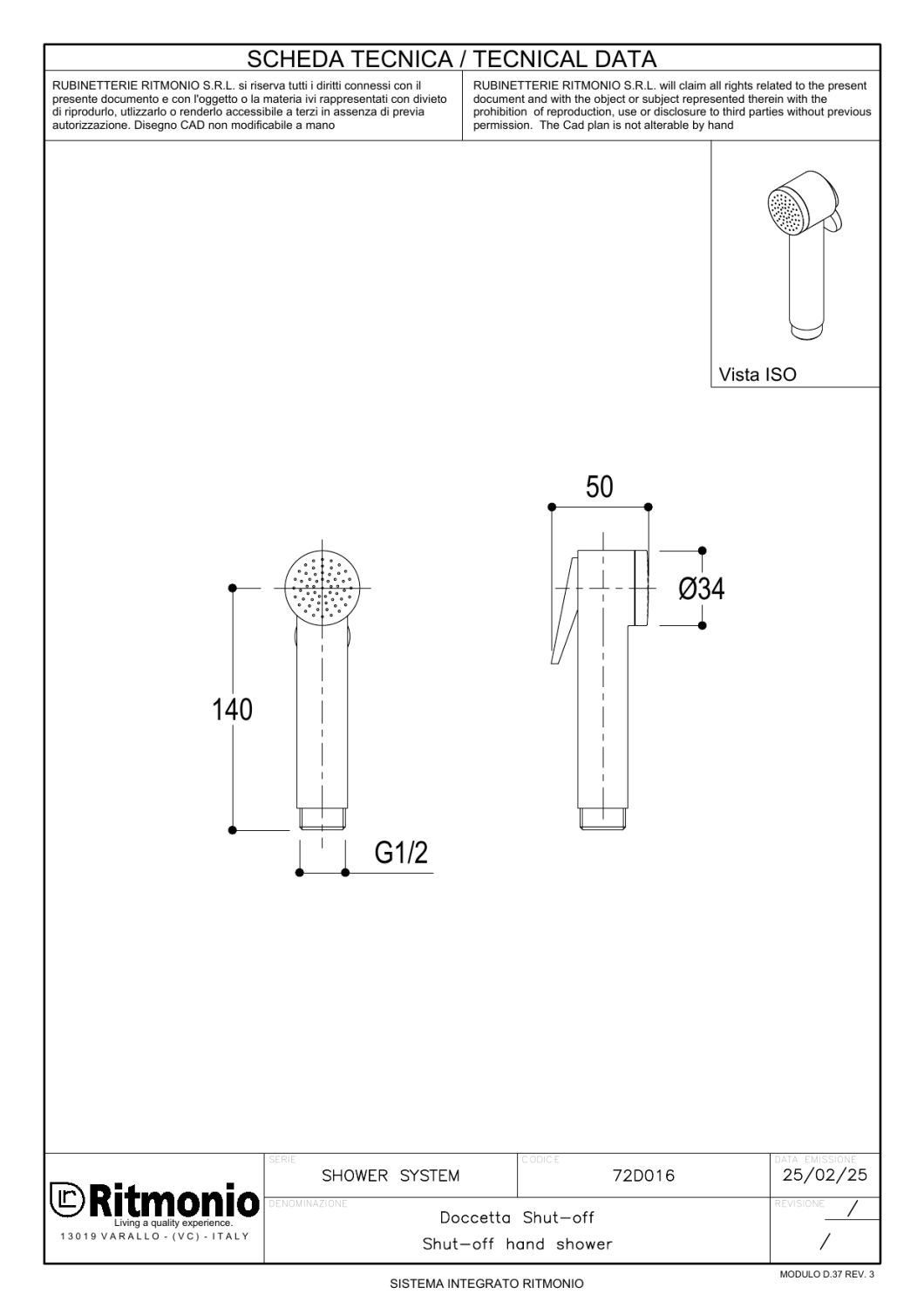 Ritmonio Hand showers Brass Ручной душ, 1 вид струи, цвет: natural brass 72D016OTL