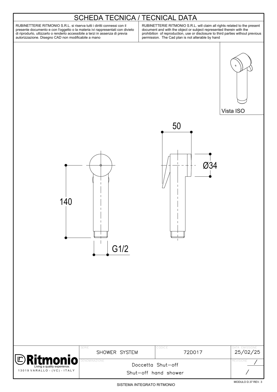 Ritmonio Hand showers Brass Ручной душ, 1 вид струи, цвет: natural brass 72D017OTL