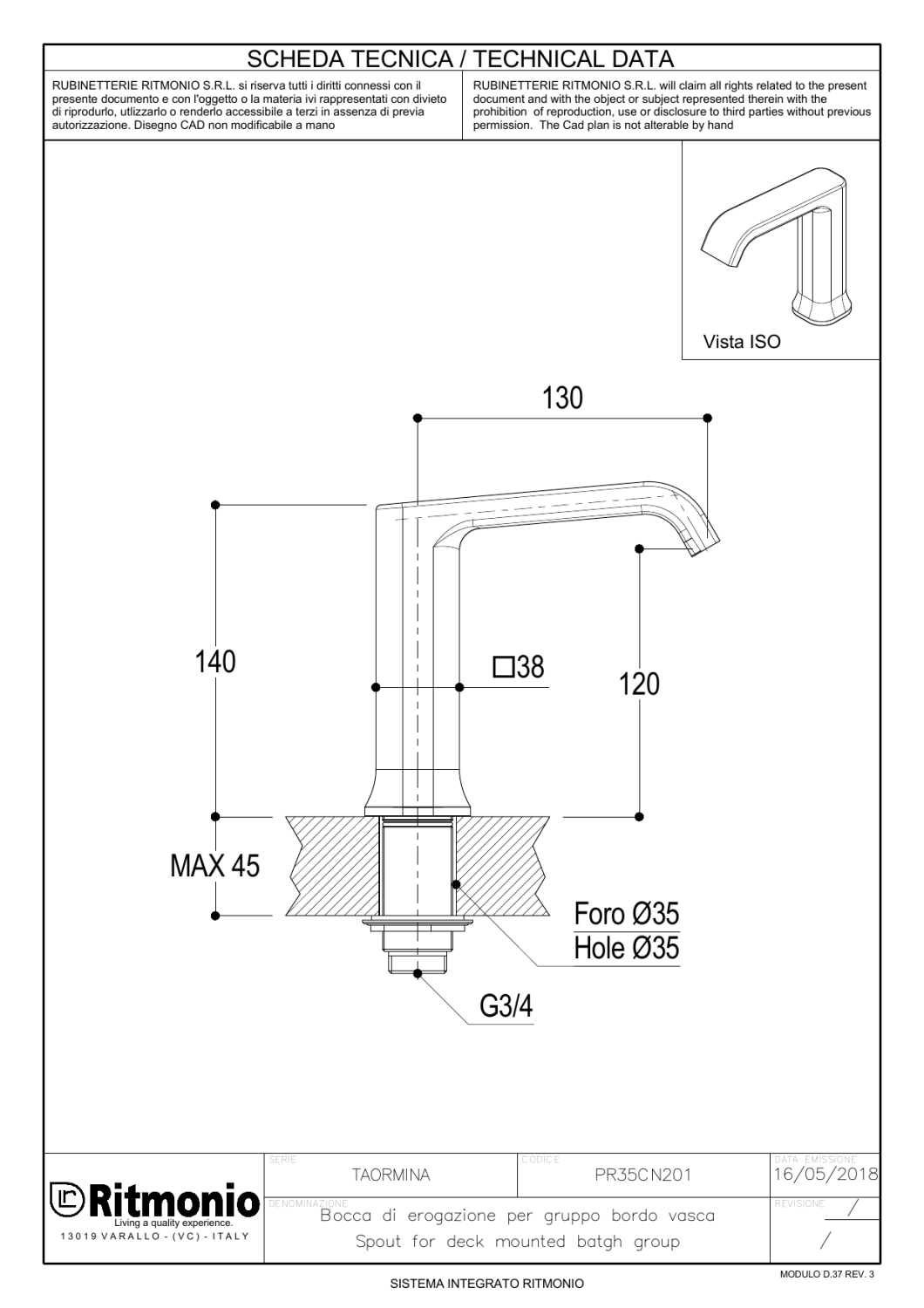 Ritmonio Spout Излив для ванны 13 см, цвет: chrome PR35CN201CRL