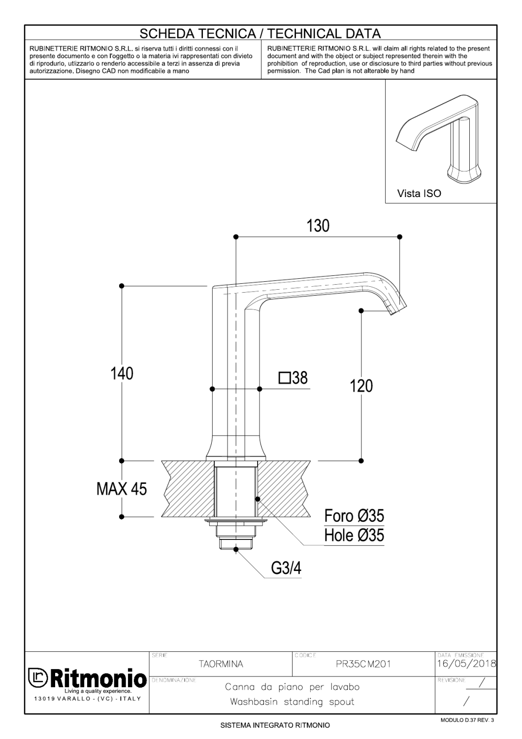 Ritmonio Spout Излив настольный для раковины 13 см, цвет: chrome PR35CM201CRL