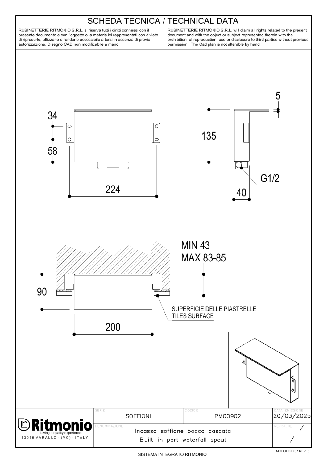 Ritmonio Встраиваемая часть для душа 75A045E PM00902LUC