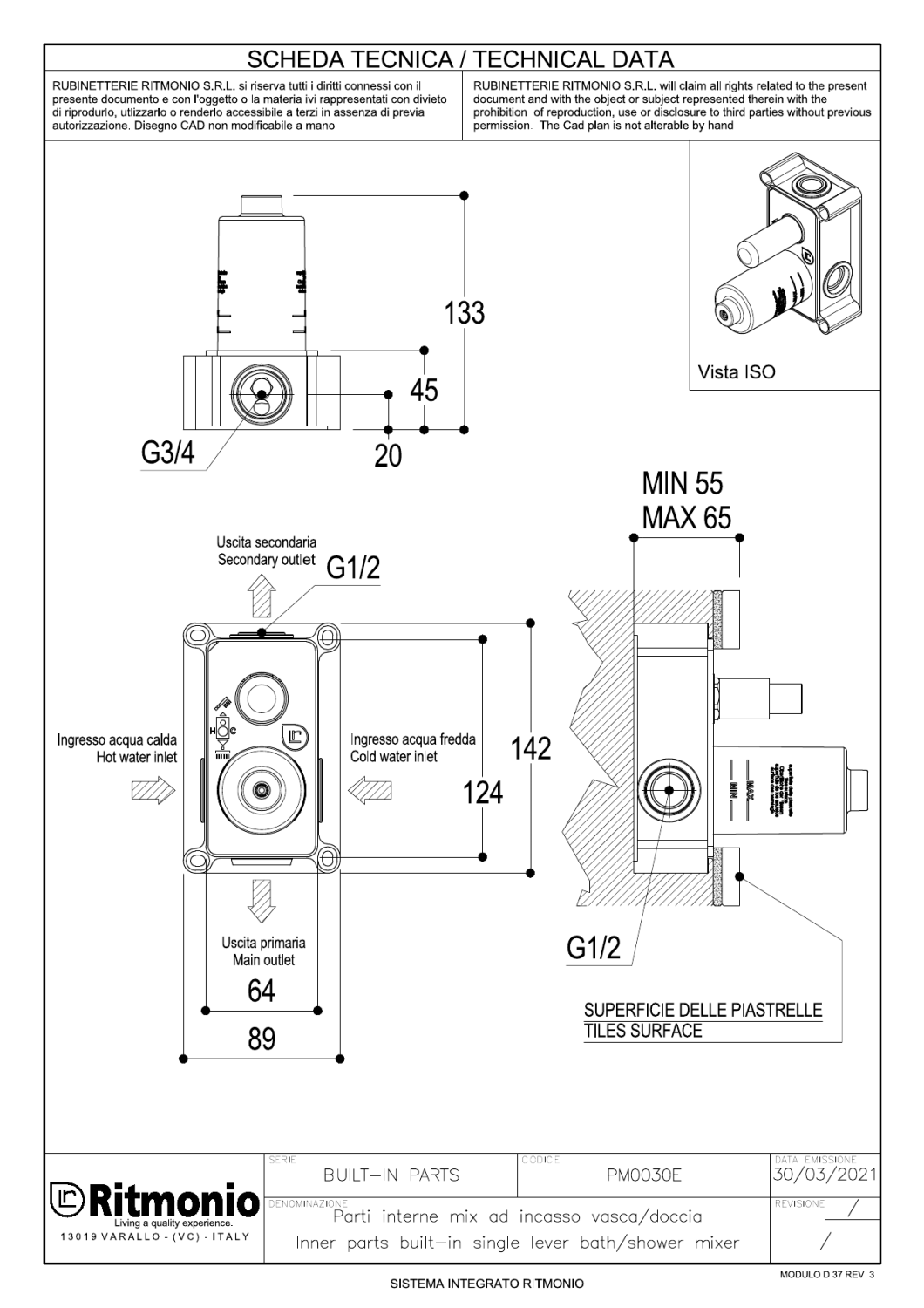 Ritmonio Внутренняя часть для термостатического смесителя на 2 потребителя PM0030ECRL