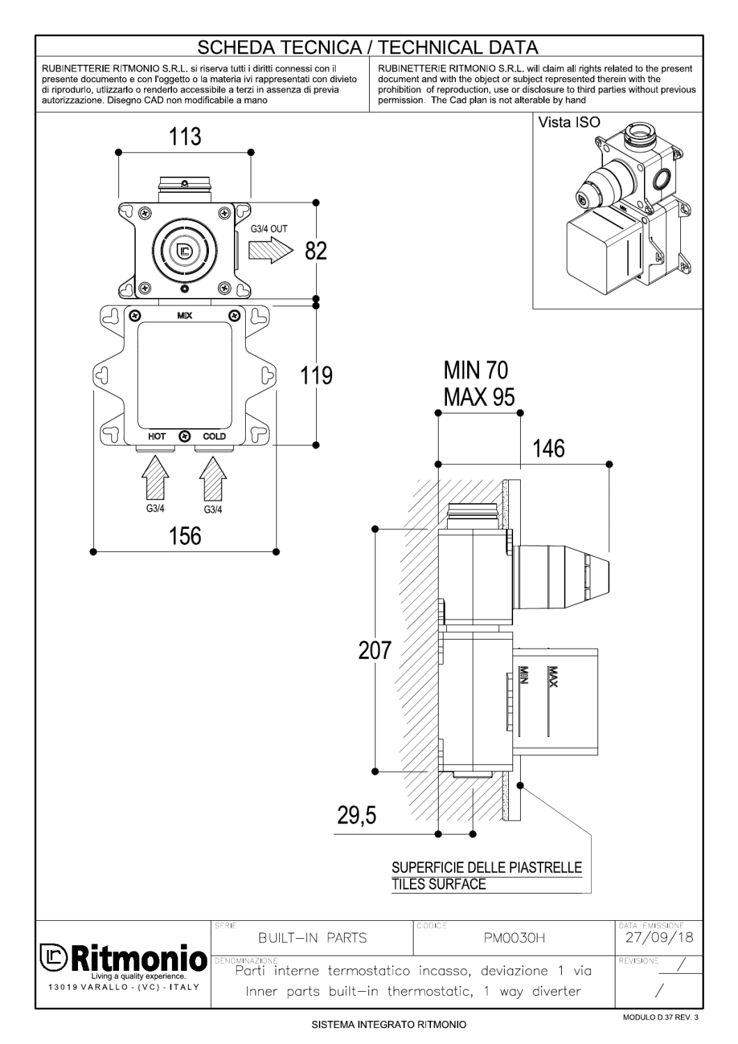 Ritmonio Внутренняя часть для термостатического смесителя PM0030H