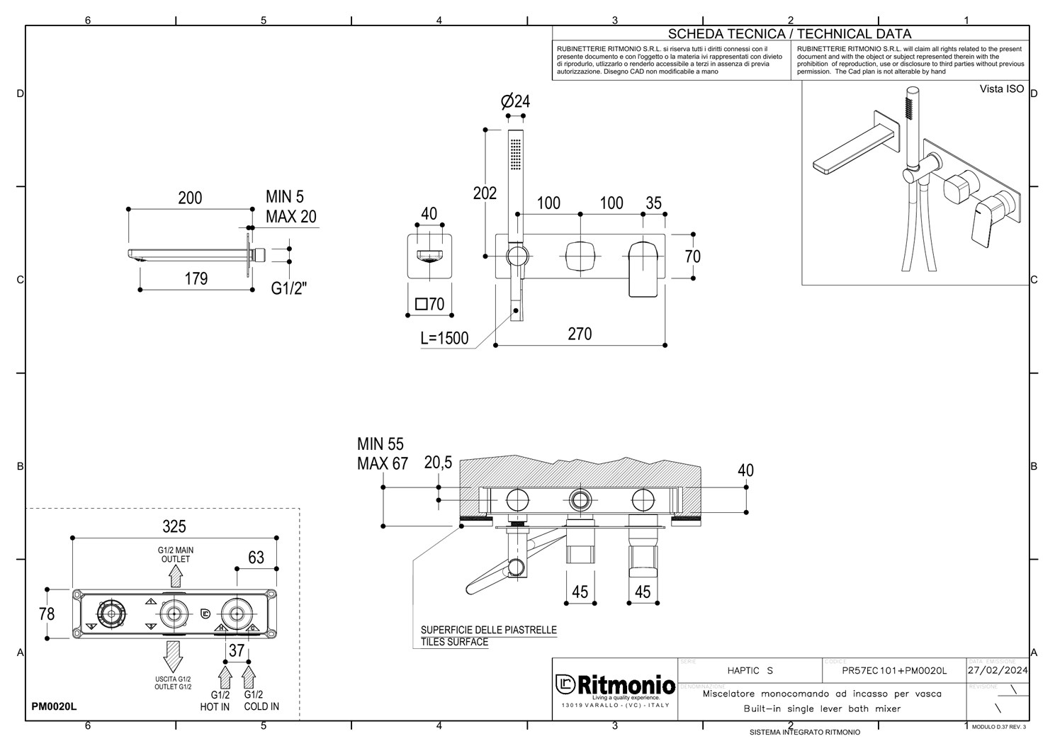 Ritmonio Haptic S Смеситель для душа встраиваемый, на 3 потреб., длина излива 17,9 см, цвет: chrome PR57EC101CRL