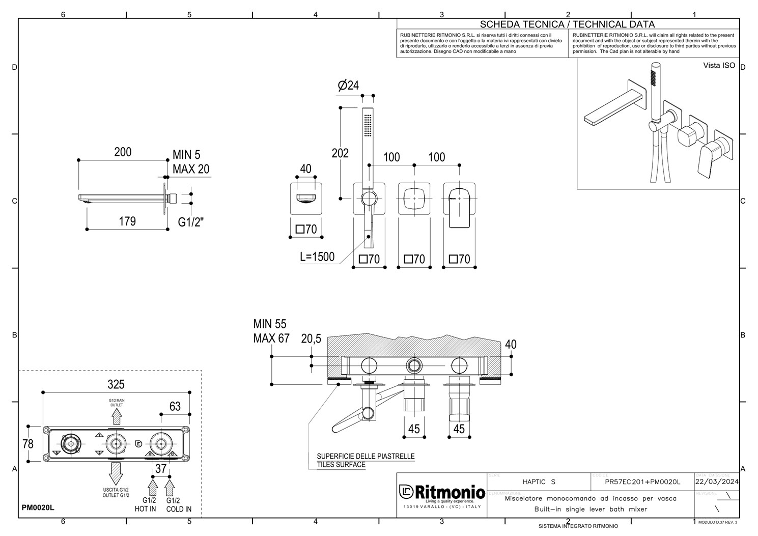 Ritmonio Haptic S Смеситель для душа встраиваемый, внешняя часть, 3 потребителя, цвет: chrome PR57EC201CRL