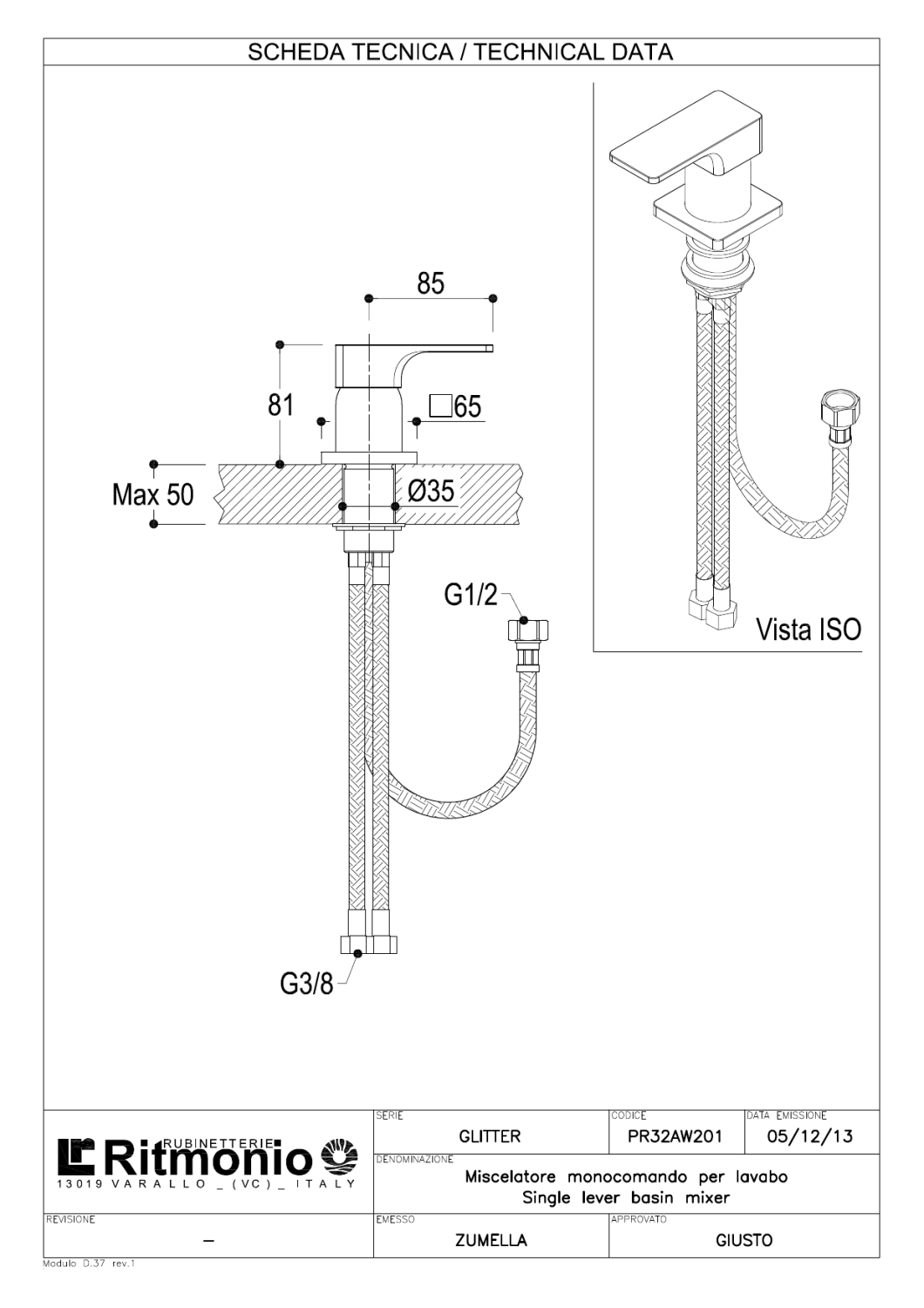 Ritmonio Glitter Смеситель для раковины, без излива, цвет: chrome PR32AW201CRL