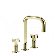 Gessi Inciso Смеситель для раковины на 3 отверстия, с донным клапаном, излив 16 см, цвет: brass PVD 58113#710