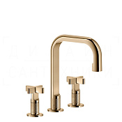 Gessi Inciso Смеситель для раковины на 3 отверстия, с дон. клап., излив 16 см, цвет: warm bronze PVD 58113#735