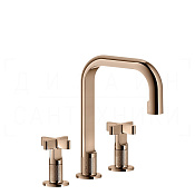 Gessi Inciso Смеситель для раковины на 3 отверстия, без дон. клап., излив 16 см, цвет: copper PVD 58114#030