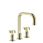Gessi Inciso Смеситель для раковины на 3 отверстия, без донного клап., излив 16 см, цвет: brass PVD 58114#710