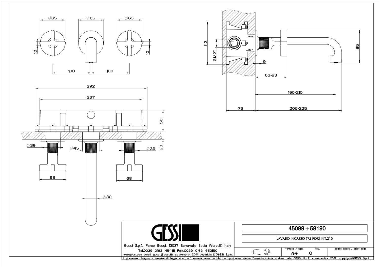 Gessi Inciso Смеситель для раковины встраив., внеш. часть, излив 19-21 см, цвет: deep bronze brushed 58190#791
