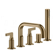 Gessi Inciso Смеситель на борт ванны на 5 отв., с руч. душем, излив 19,3 см, цвет: warm bronze PVD 58040#726