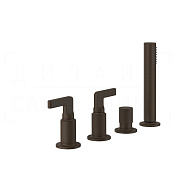 Gessi Inciso Смеситель на борт ванны на 4 отверстия, без излива, с ручным душем, цвет: dark bronze 58043#845