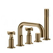 Gessi Inciso Смеситель на борт ванны на 5 отв., с руч. душем, излив 19,3 см, цвет: warm bronze PVD 58140#726