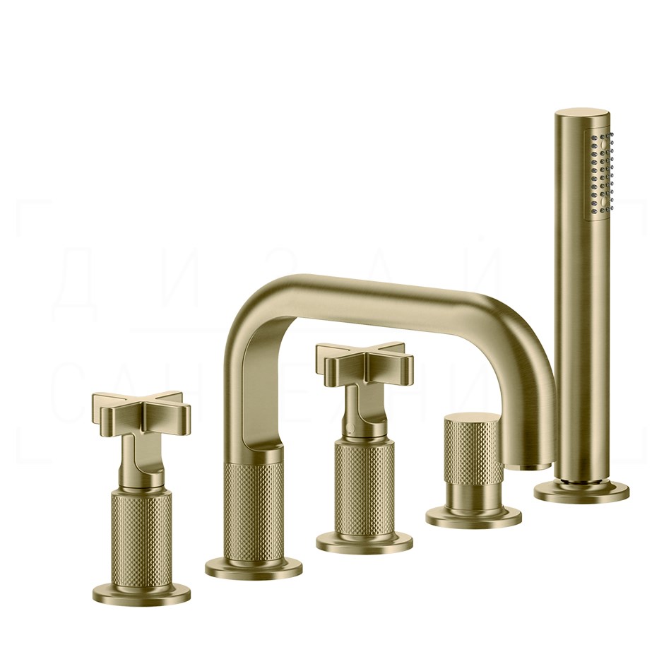 Gessi Inciso Смеситель на борт ванны на 5 отв., с руч. душем, излив 19,3 см, цвет: brushed brass PVD 58140#727