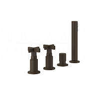 Gessi Inciso Смеситель на борт ванны на 4 отверстия, без излива, с ручным душем, цвет: dark bronze 58143#845