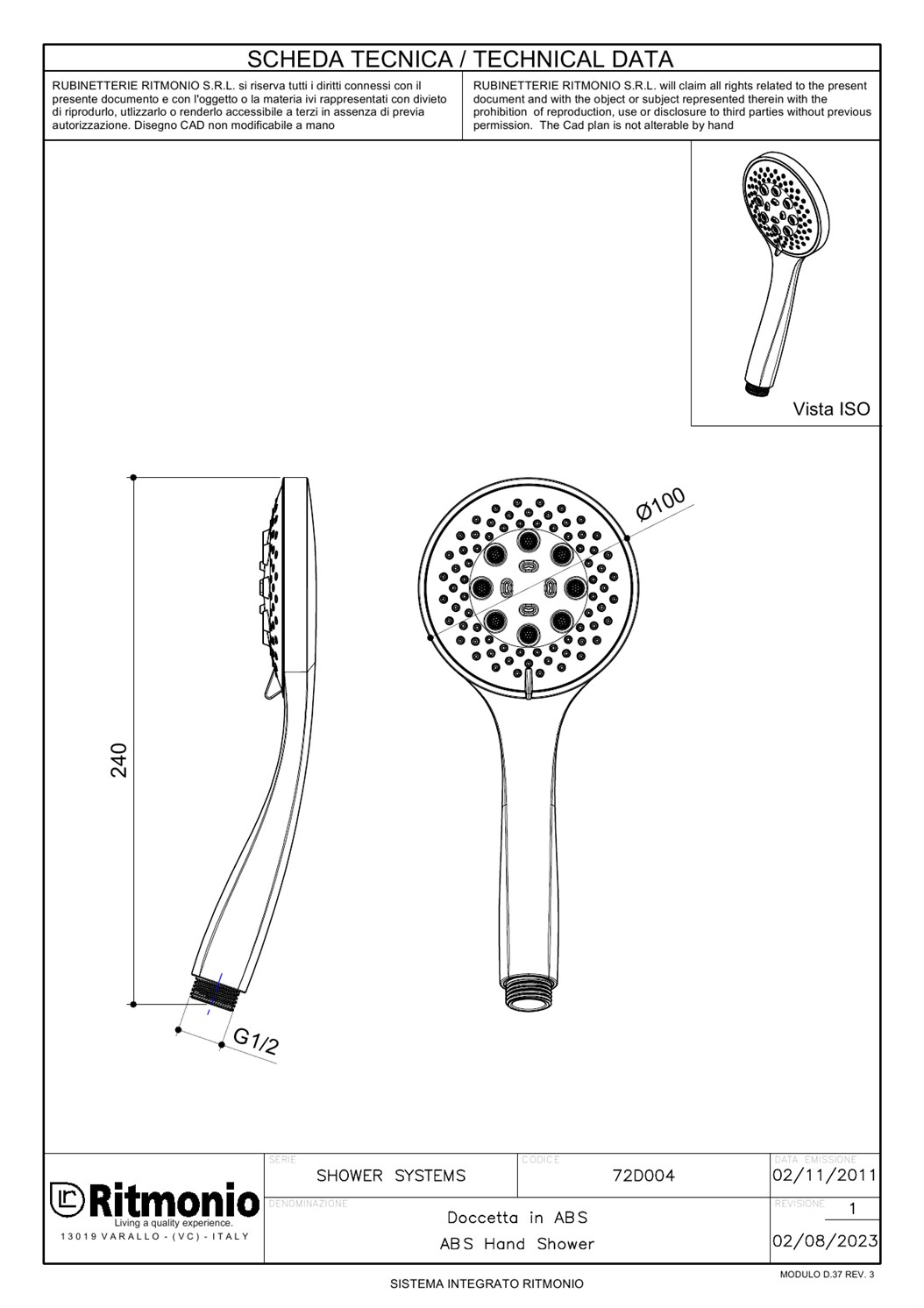 Ritmonio Hand showers Ручной душ, 3 вида струи, цвет: chrome 72D004CRL