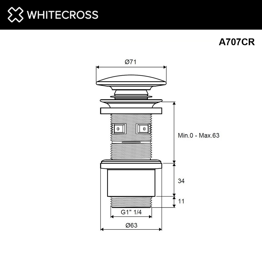 Whitecross Донный клапан для раковины универсальный Click-Clack, цвет: хром A707CR