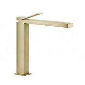 Gessi Rettangolo K Смеситель для раковины высокий, без д/к, излив 24,9 см, цвет: brushed brass PVD 53004#727
