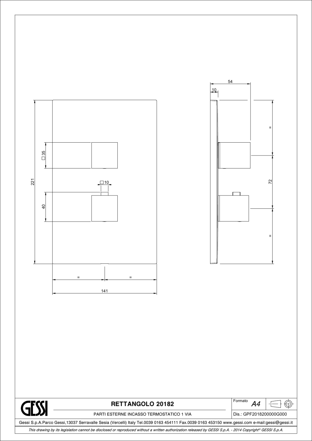 Gessi Rettangolo Термостат для душа встраиваемый, на 1 потр., внеш. часть, цвет: copper brushed PVD 20182#708