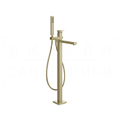 Gessi Rettangolo Смеситель для ванны напольный, с душ. гарн., излив 24,5 см, цвет: brushed brass PVD 24961#727