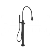 Gessi Goccia Смеситель для ванны напольный, с душевым гарнитуром, излив 38,7 см, цвет: matte black 33029#299