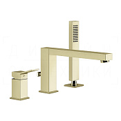 Gessi Rettangolo K Смеситель на борт ванны на 3 отв., с ручным душем, излив 19,5 см, цвет: brass PVD 53037#710
