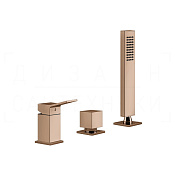 Gessi Rettangolo K Смеситель на борт ванны на 3 отв., без излива, с ручным душем, цвет: copper PVD 53043#030