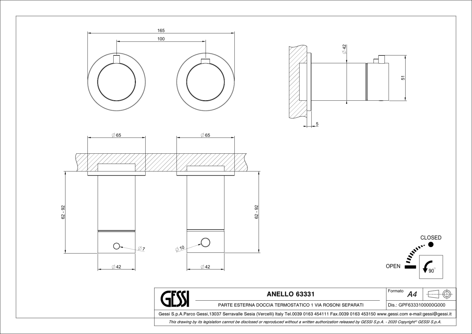 Gessi Anello Термостат для душа встраиваемый, на 1 потреб., внешняя часть, цвет: copper brushed PVD 63331#708
