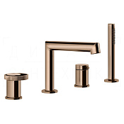 Gessi Anello Смеситель на борт ванны на 4 отверстия, с ручным душем, излив 19 см, цвет: copper PVD 63337#030