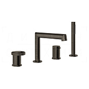 Gessi Anello Смеситель на борт ванны на 4 отверстия, с ручным душем, излив 19 см, цвет: aged bronze 63337#187