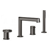 Gessi Anello Смеситель на борт ванны на 4 отв., с руч. душем, излив 19 см, цвет: black metal brushed 63337#707