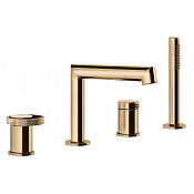 Gessi Anello Смеситель на борт ванны на 4 отв., с ручным душем, излив 19 см, цвет: warm bronze PVD 63337#735