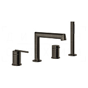 Gessi Ingranaggio Смеситель на борт ванны на 4 отв., с ручным душем, излив 19 см, цвет: aged bronze 63537#187