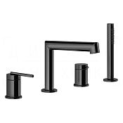 Gessi Ingranaggio Смеситель на борт ванны на 4 отв., с ручным душем, излив 19 см, цвет: black metal 63537#706