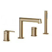 Gessi Ingranaggio Смеситель на борт ванны на 4 отв., с руч. душ., излив 19 см, цвет: warm bronze PVD 63537#726