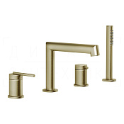 Gessi Ingranaggio Смеситель на борт ванны на 4 отв., с ручным душем, излив 19 см, цвет: brass PVD 63537#727